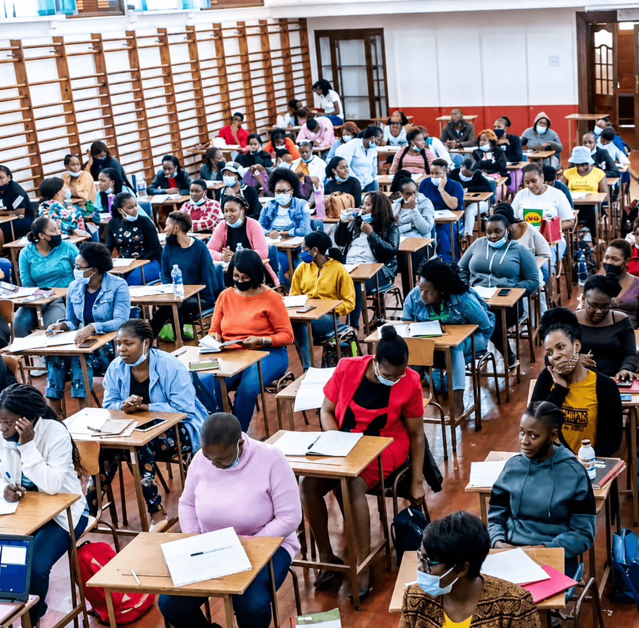 Students preparing for their English language exam